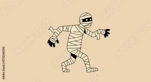 Spooky mummy character walking, a fun Halloween illustration ready to bring some playful frights to your creative projects, made from scalable vector graphics