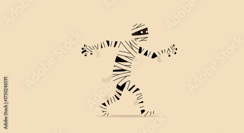 Spooky Halloween Mummy Character Ready to Haunt in Vector Style, Perfect for Holiday Designs and Festive Celebrations with a Fun and Playful Feel