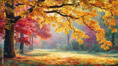 Vibrant Autumn Landscape with Colorful Foliage and Soft Light