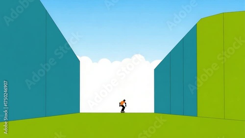 Animated Skateboarder Performing Tricks in Colorful Urban Scene.