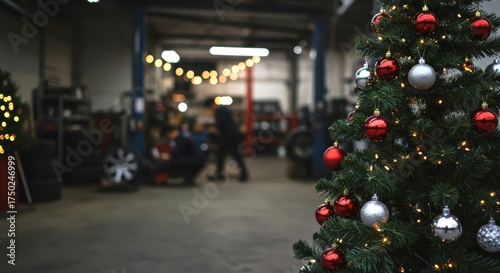 Mechanic Workshop Christmas Concept — Modern Auto Service Background