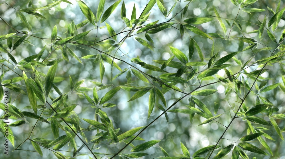 Naklejka premium Lush Green Bamboo Leaves Against a Soft Focus Background