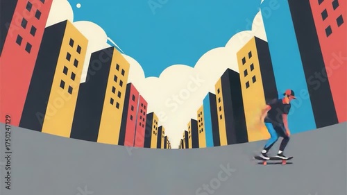 Skateboarder Performing Aerial Trick Against Blue Sky Background.