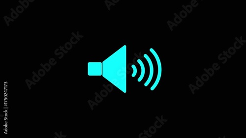 Cyan Speaker Icon with Sound Waves on Black Background audio volume