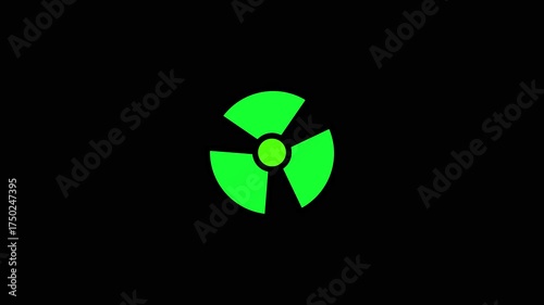 Bright Green Radioactive Symbol Icon on Black Background radiation hazard
