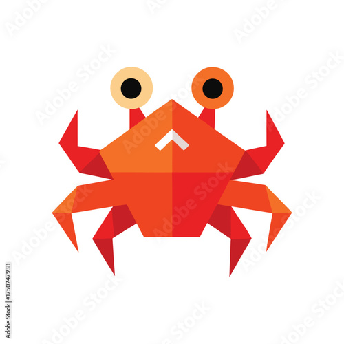 Cute folded origami crab character a playful red sea creature with big eyes