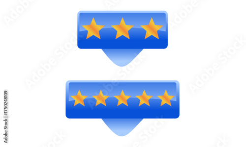 Blue star rating label for customer feedback and review concept