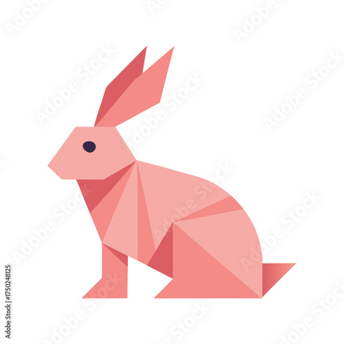 Minimalist pink origami rabbit folded paper art design icon symbol