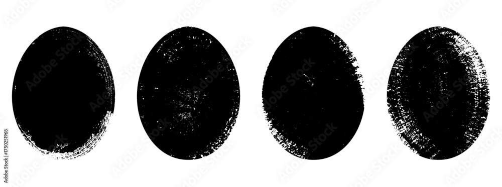 Easter egg texture set isolated on white background. Black oval shapes with grunge, textured edges . Easter texture egg frames.