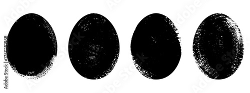 Easter egg texture set isolated on white background. Black oval shapes with grunge, textured edges . Easter texture egg frames.
