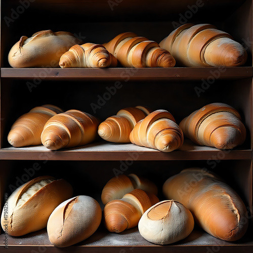 Rustic Bakery Shelf with Fresh Loaves