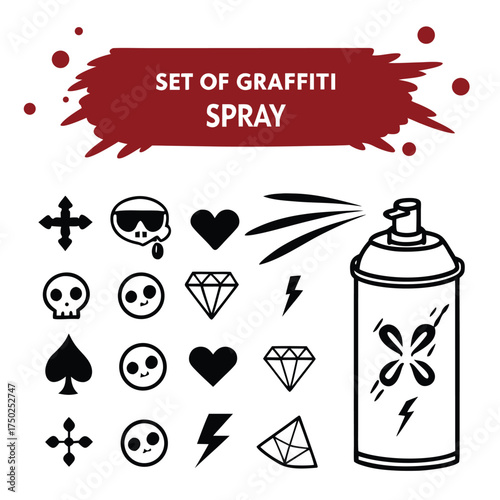 Graffiti Spray Can and Icons Set symbols skull