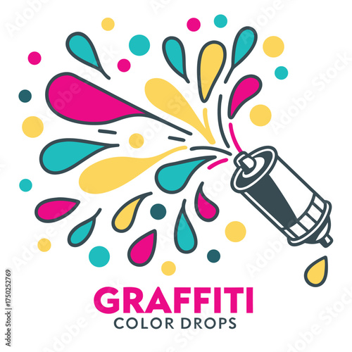 Graffiti spray can with colorful splashes and drops Keywords: graffiti, spray paint, art, color
