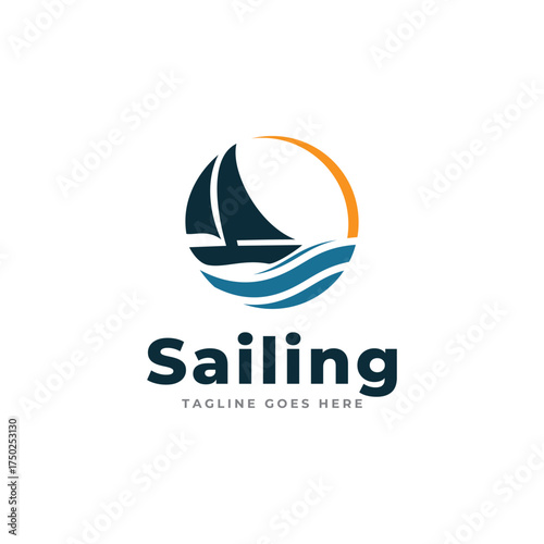 Vector illustration design of sailing logo with sea and sun addition for company, hotel and others