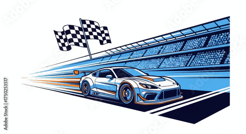 Performance energy vector. Racing car at the finish line, bold and clean. Suitable for sports graphics, car industry, and high-speed concepts.