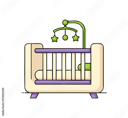 Classic Baby Crib Nursery Furniture Vector Illustration