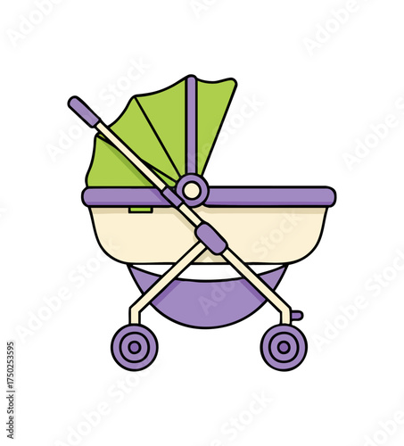 Modern Baby Stroller Pram Infant Transport Vector Icon