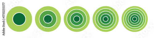 Green abstract circle shaped infographic elements. Steps, stages, or creative rating