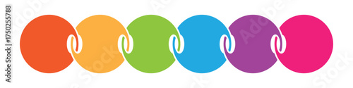 Colorful infographic circle shape elements showing progression steps and linked chain process flow chart