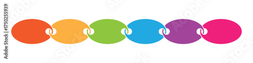 Colorful infographic oval shaped elements showing progression steps and linked chain process flow chart