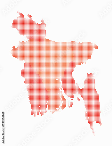 Bangladesh dotted map. Digital style map of the country on white background. Bangladesh shape with circle dots. Colored dots style. Small size circles. Plain vector illustration.