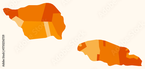 Map of Samoa with regions. Just a simple country border map with region division. Orange color palette. Flat Independent State of Samoa shape with administrative division. Vector illustration.
