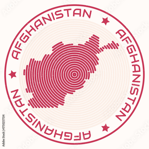 Afghanistan map with round title. Country shape rings. Afghanistan text around the country boundary shape. Trending vector illustration.