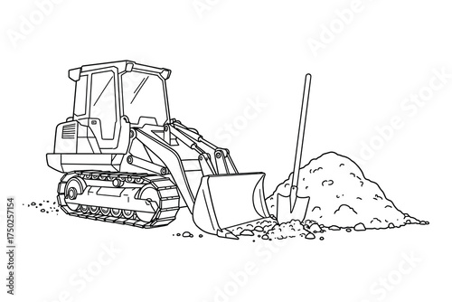 Excavator Loader with Tracked Chassis and Pile of Earth