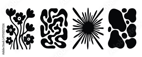 Abstract Black Flower Shapes Growing From Ground Simple Illustration