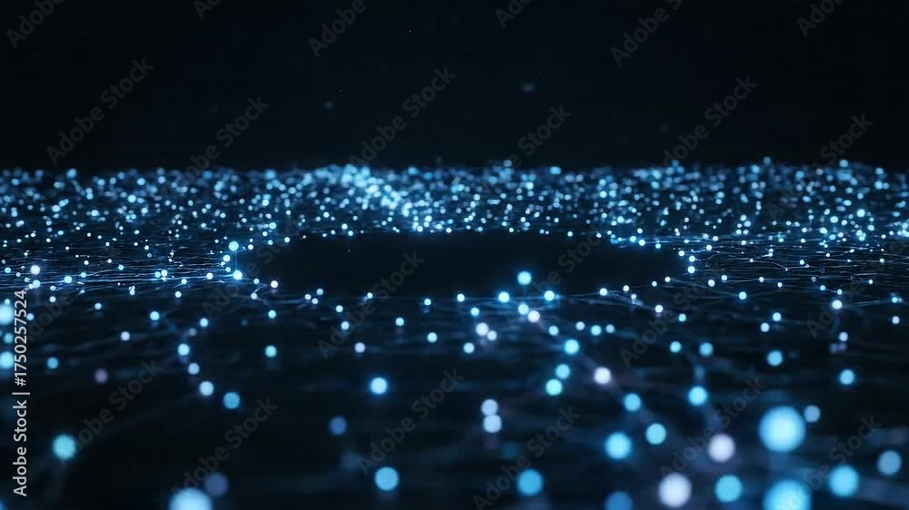 Abstract digital wave of glowing blue particles creating a futuristic ...