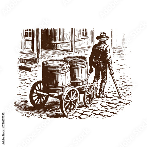 Historical Milkman with Barrel Cart