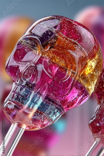 Colorful Skull Shaped Lollipops with Sparkling Glitter in Bright Background for Fun and Creative Treats