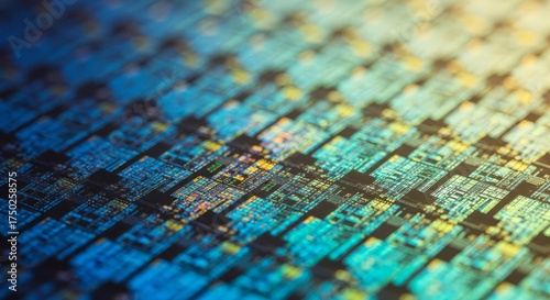 Silicon Wafer Abstract Pattern: Semiconductor Microchip Manufacturing Industry Tech
