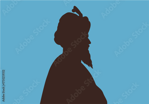 Silhouette of a Historical Figure with Turban and Beard.