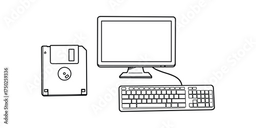 Old Fashioned Computer Setup Floppy Disk Monitor Keyboard Peripherals