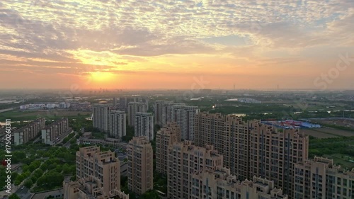 The scenery of city sunset and evening glow