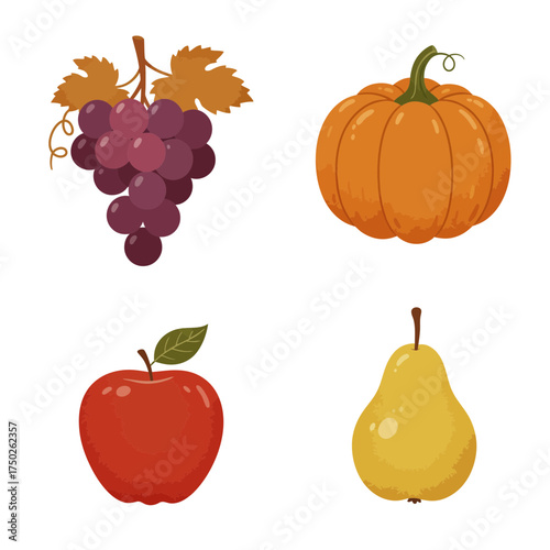 Autumn harvest with pumpkin, grapes and pear seasonal still life