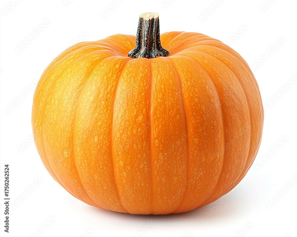 Obraz premium Vibrant orange pumpkin with distinctive ridges isolated on a stark white backdrop
