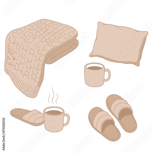 Soft blanket, pillow and tea cup cozy autumn self-care set