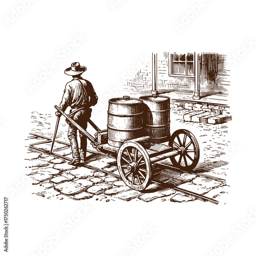 Historical Milkman with Barrel Cart