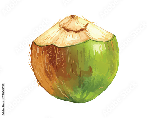 Young Green Coconut Isolated on White Background