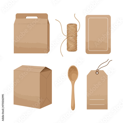 Gift boxes and packaging design in brown craft paper with cozy eco-friendly minimal aesthetic style