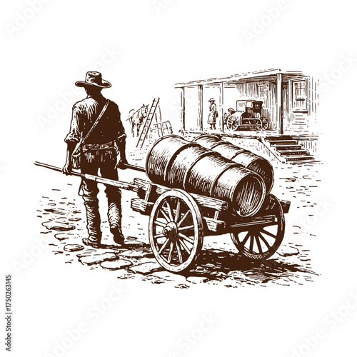 Historical Milkman with Barrel Cart