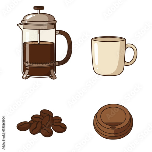 French press coffee maker with mug for cozy breakfast and home cafe design