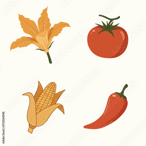Autumn leaves and fresh tomato organic seasonal vegetable vector for fall harvest design