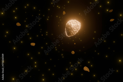 宇宙空間に浮かぶ隕石