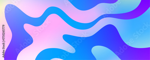 Abstract Background with Blue and Purple Gradient Waves. Color Fluid Liquid Shapes. Vector Flow Hologram Pattern.