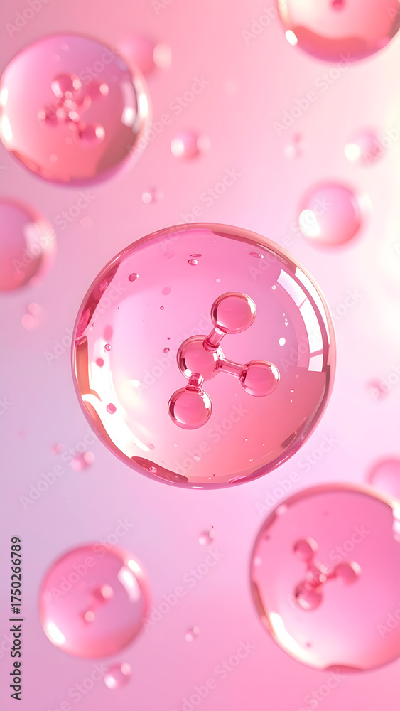 Fototapeta premium Biological Cells and Molecular Bonds Visualization in Pink 