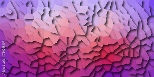Vibrant gradient of polygonal fragments in shades of purple pink and red with a textured abstract mosaic effect and dramatic shadow casting