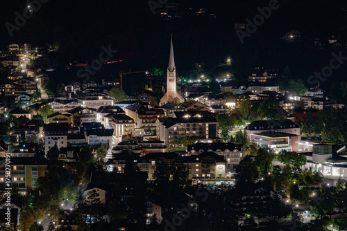 Night view of the Bad Hofgastein town in Austria